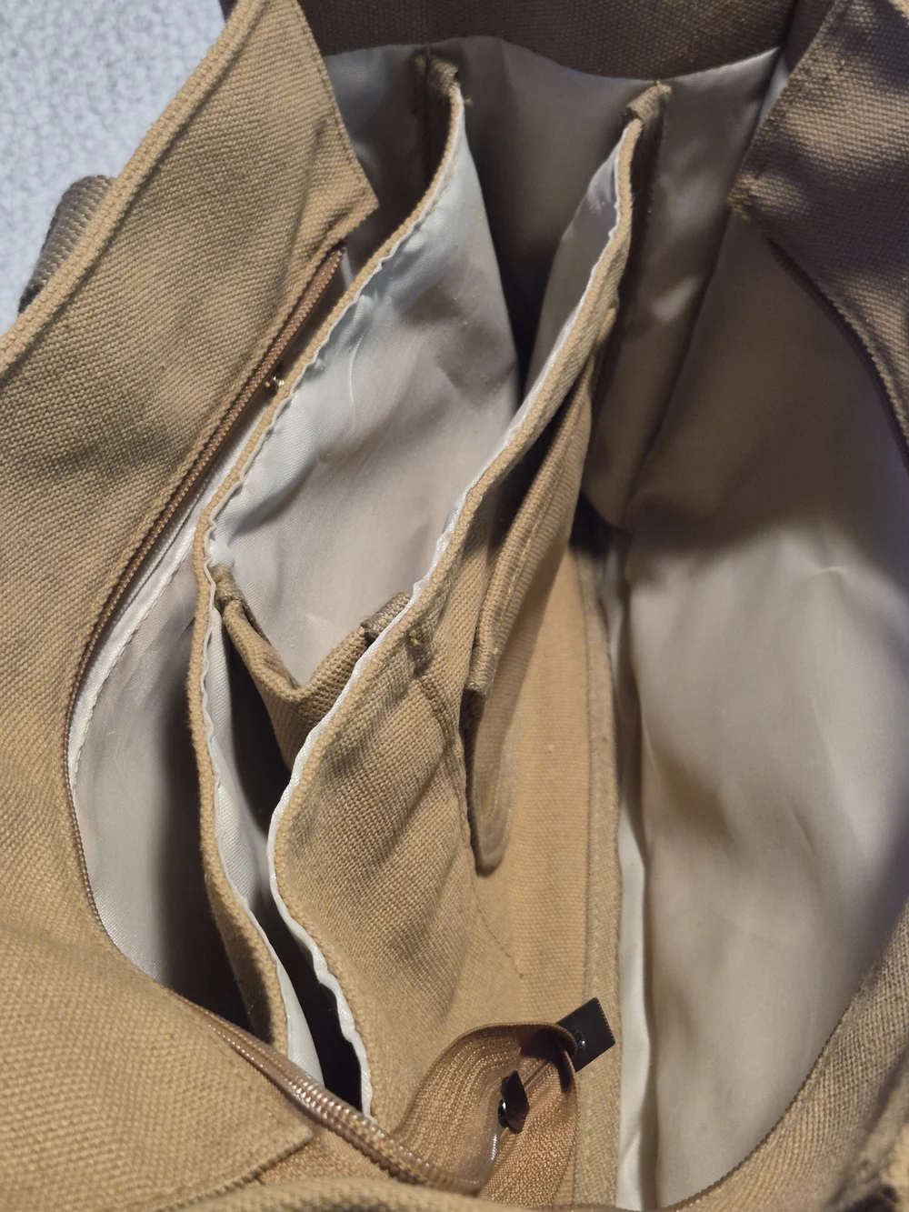 Becojadde Canvas Multi Pocket Tote Messenger Bag Khaki